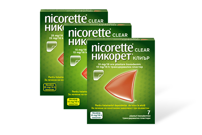 NICORETTE<sup>®</sup> Clear 25 mg/16h; 15 mg/16h; 10 mg/16h plasturi transdermici